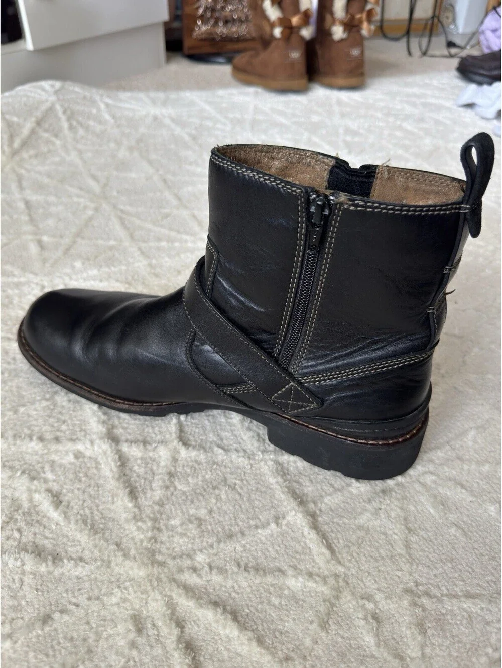 Clarks Men's Chilton side-zip buckle biker boots black leather 11 M